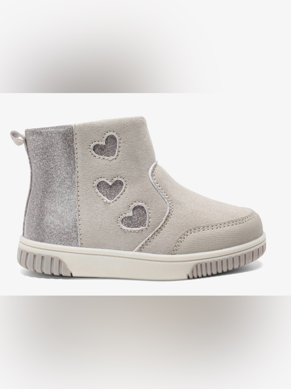 Stride Rite Little Girls Beige Suede Ankle Boots with Glitter Hearts Size 6 - Picture 4 of 16